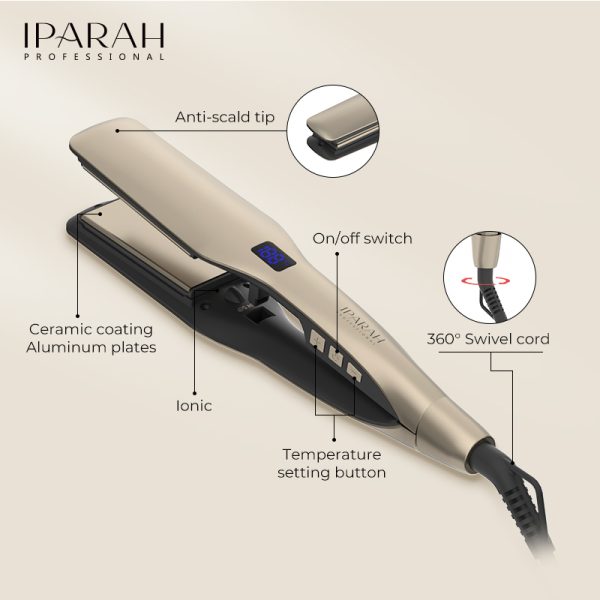IPARAH P-115 Wide Plate 2-in-1 Hair Flat Iron & Hair Crimper – Professional Electric Hair Straightener
