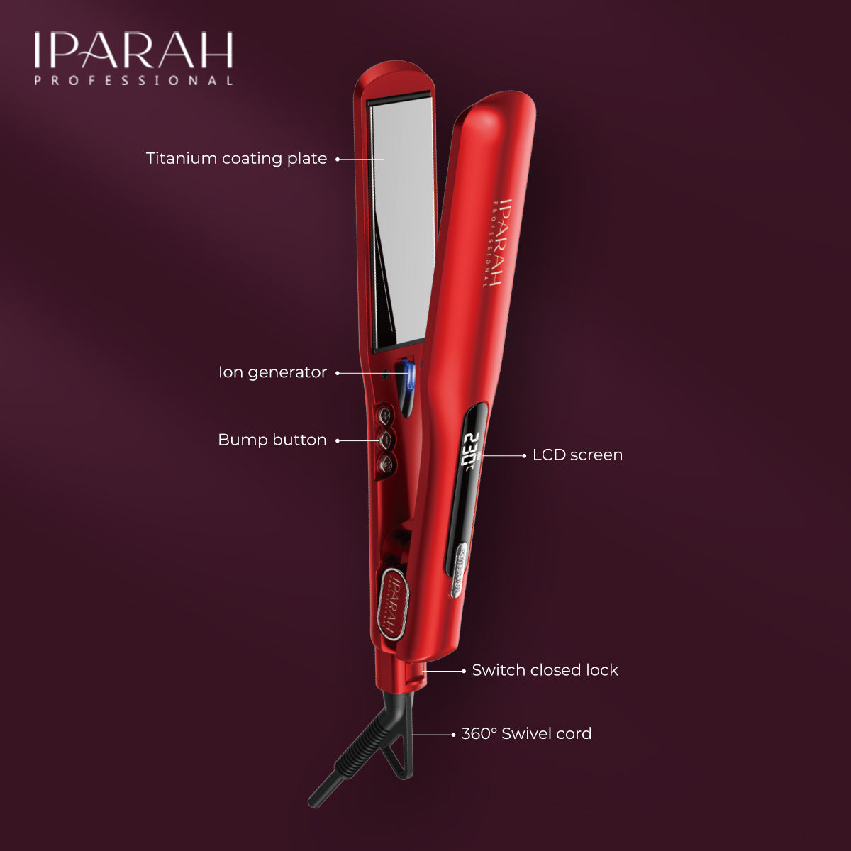 IPARAH P-108 Professional Electric Hair Straightener for Women – LCD Display & Titanium Coating Plate