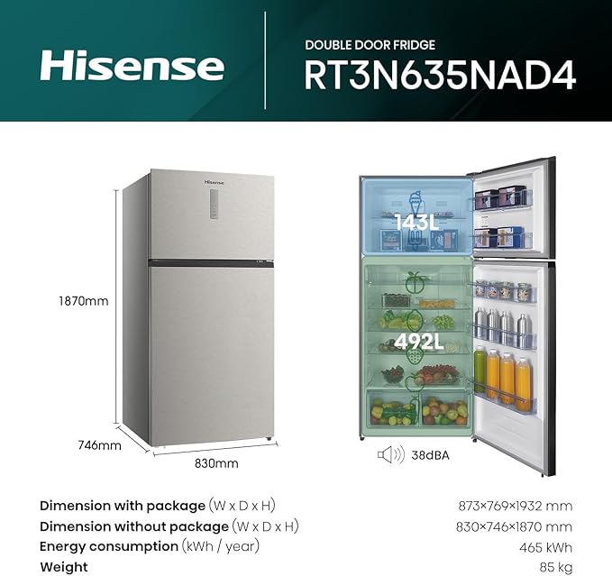 Hisense RT3N635NAD4 Top Mount Refrigerator – 23 Cft