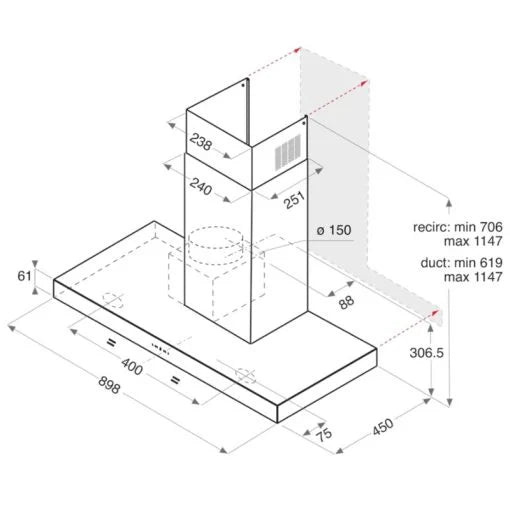 Ariston Wall-Mounted Cooker Hood – 90 cm