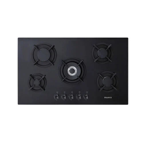 France CRYSTAL90 90 cm Built-In Gas Hob – Black Tempered Glass
