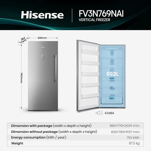 Hisense FV3N769NAI – 529 L Freezer