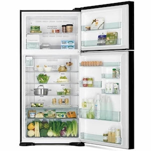 Hitachi RVG760PK71GBK Black Glass Top Mount Refrigerator – 28 Cu. Ft