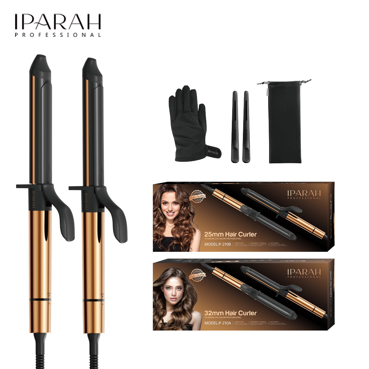 IPARAH P-210 25/32mm Ceramic Coating Barrel Professional Hair Curler Iron