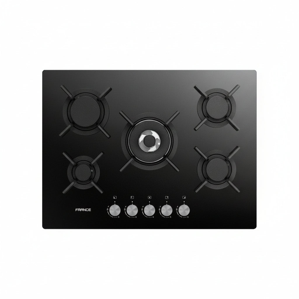 France Crystal70S 70 cm Built‑In Gas Hob – Black Glass