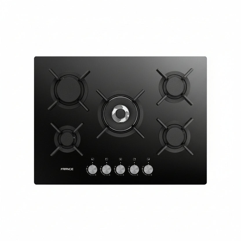 France Crystal70S 70 cm Built‑In Gas Hob – Black Glass – Plus Point