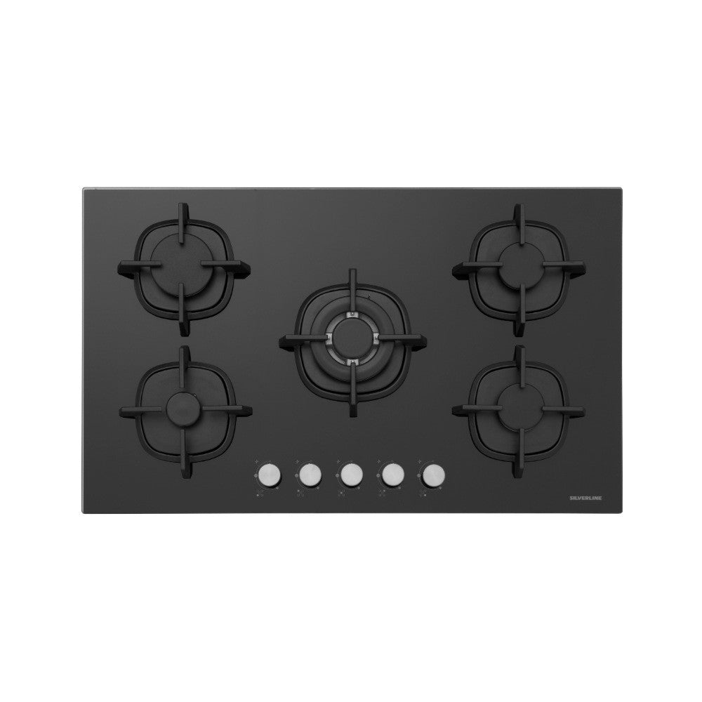 Silverline CS5363B01 90 cm Glass Built‑In Gas Hob – Black