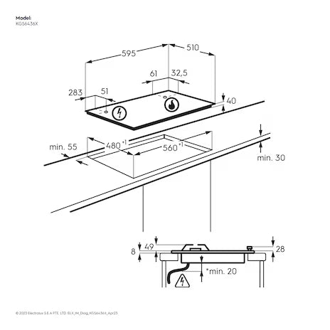 Electrolux KGG6436K 60 cm Built‑In Gas on Glass Hob – 4 Burners