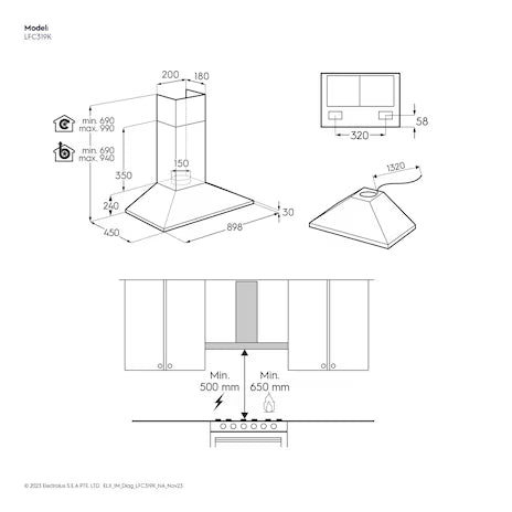 Electrolux UltimateTaste 300 Chimney Cooker Hood LFC319K – 90 cm