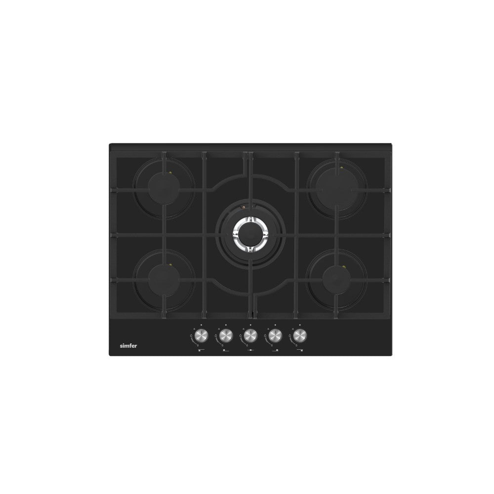Simfer H7.505.HGSSP 70 cm Built‑In Gas Hob – Black Glass