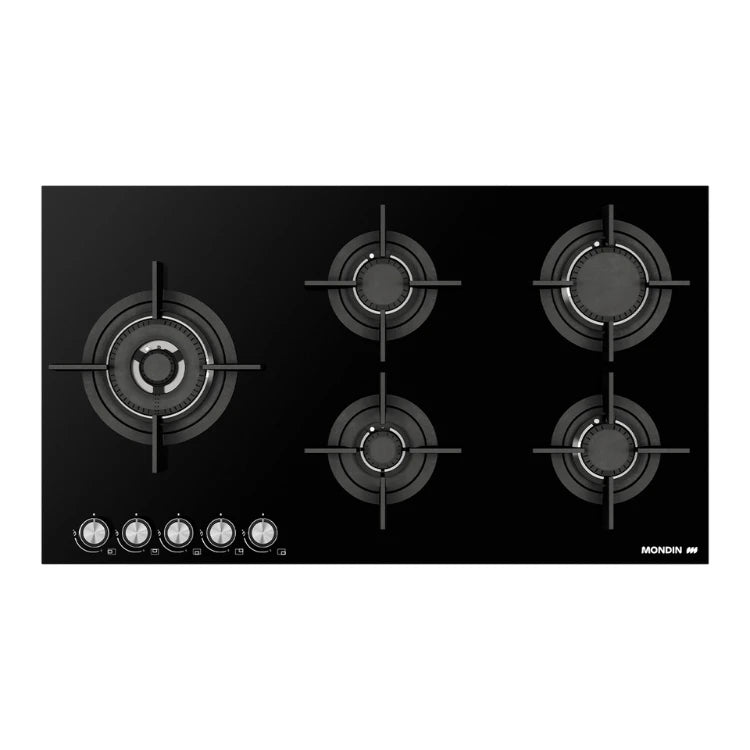 Mondin 90 cm Gas Hob – Ceramic Glass Black